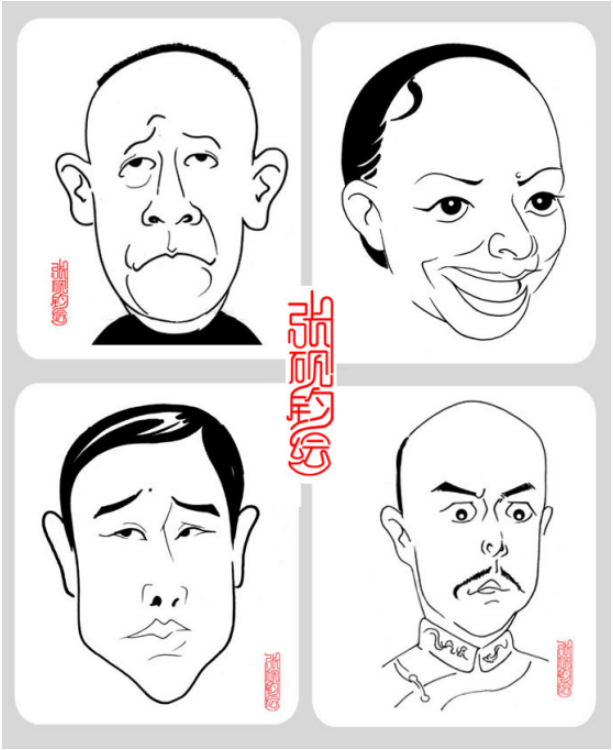 漫画家张砚钧作品——简笔名人脸,您认识几位？